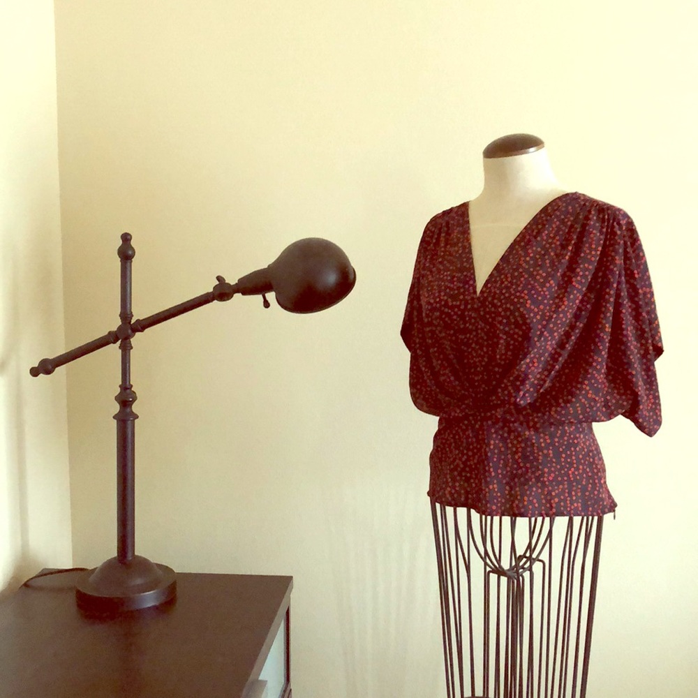 Forever 21 S Navy Dolman Blouse w/ Red Polka-dots